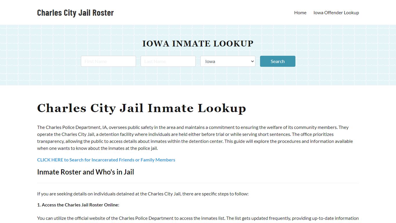 Charles Police Department & City Jail, IA Inmate Roster, Arrests, Mugshots